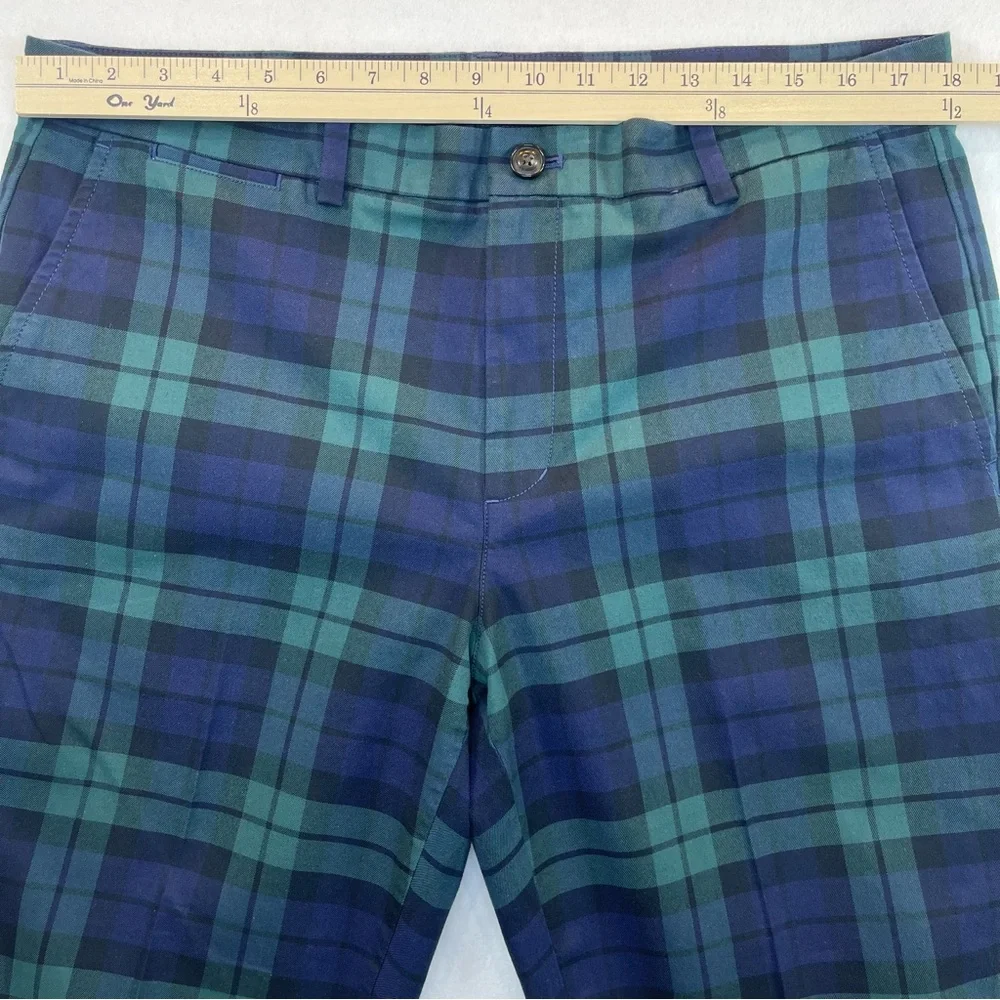 Vineyard Vines Breaker Pants Men's 35x32 (36x32) Green Plaid Pockets Golf - Picture 6 of 12